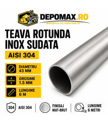 Teava rotunda inox sudata AISI 304, 43 x 1.5 mm, 6 metri Teava rotunda inox sudata AISI 304, 43 x 1.5 mm, 6 metri
